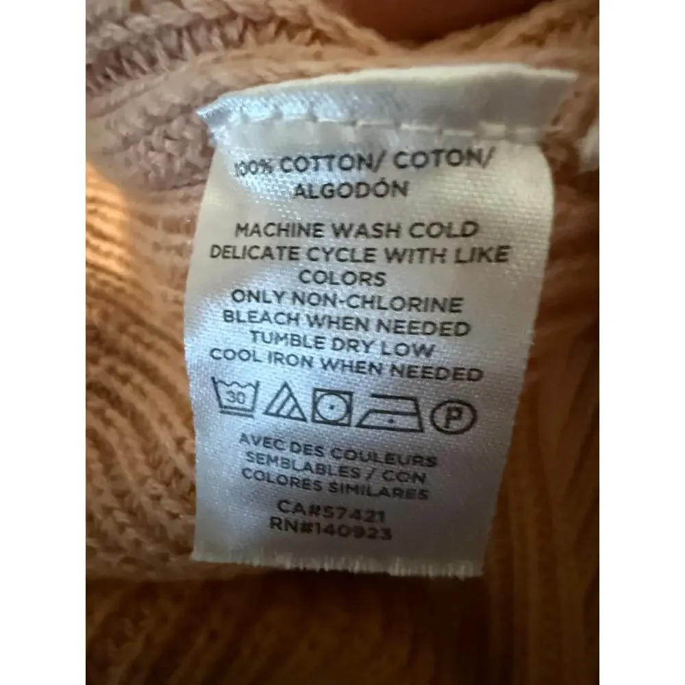 LOFT Women’s Chunky Knit V-Neck Sweater – Size Large – 100% Cotton Peach - Picture 9 of 10
